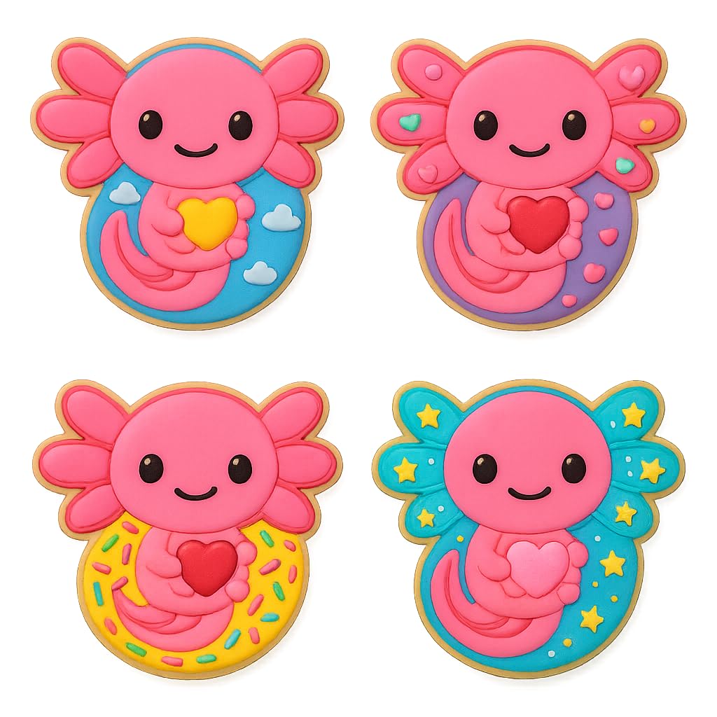 Axolotl Holding Heart Cookie Cutter & Stamp 4x3.36" for Baking Fondant Clay