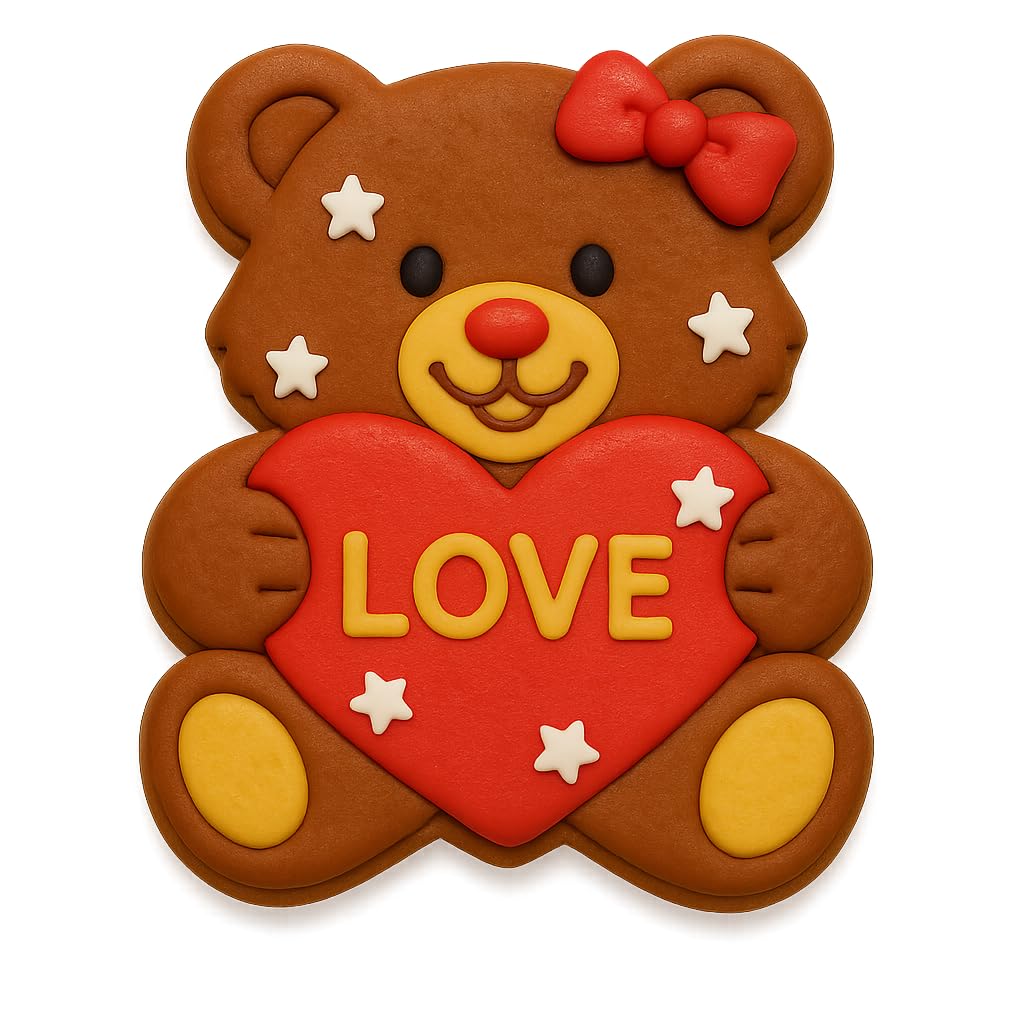 Mighty Gadget Teddy Bear Holding Heart Cookie Cutter & Stamp - 4x3.18", Cute Love-Themed Baking Tool (Random Color)