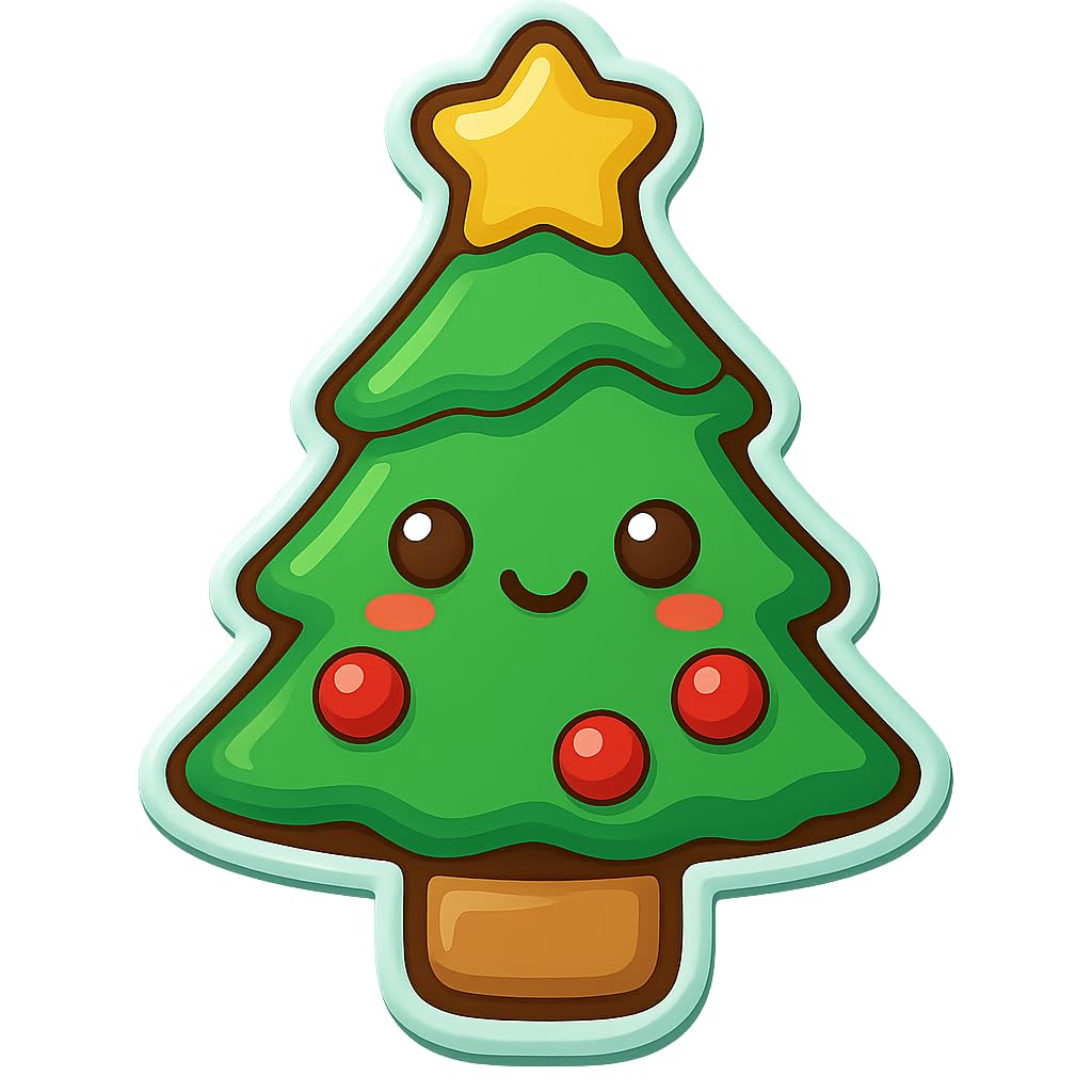 Kawaii Christmas Tree Cookie Cutter Style 2 - 4x3.14" Fun Holiday Baking Design