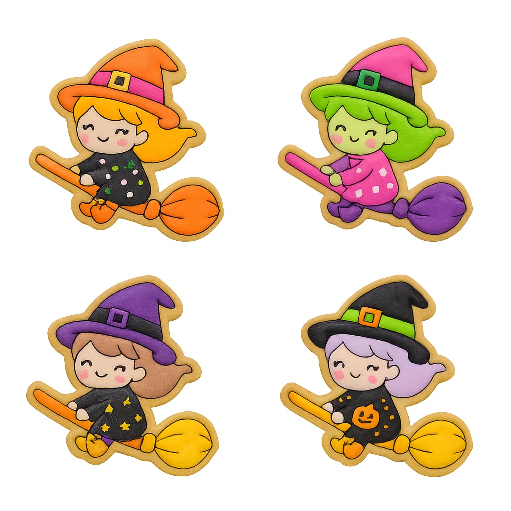 Kawaii Witch on Broom Cookie Cutter & Stamp 4x3.8" for Baking & Fondant Clay