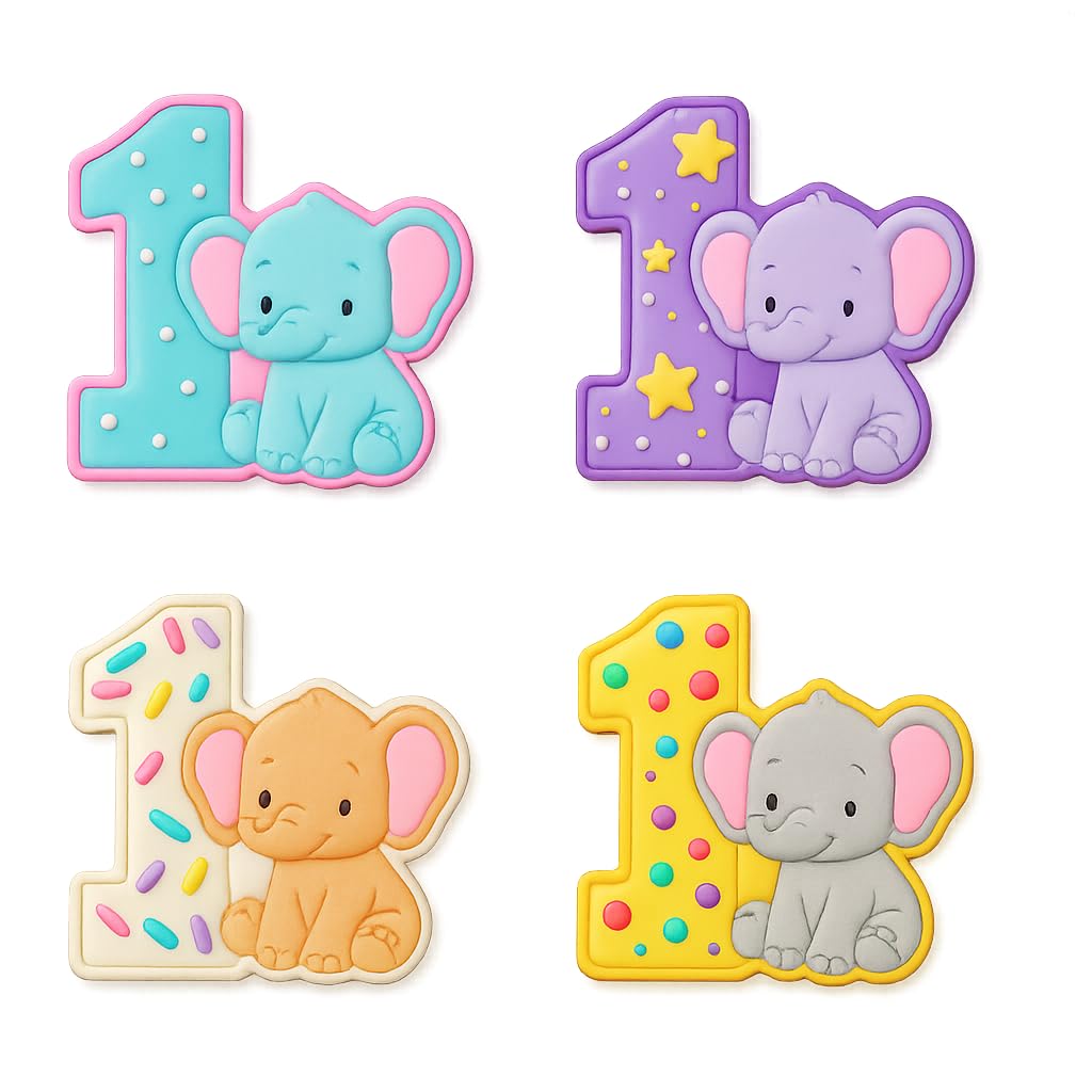 Mighty Gadget Number 1 with Elephant Cookie Cutter & Stamp - 4x3.5" Adorable Design for 1 Year Old Birthday (Random Color)