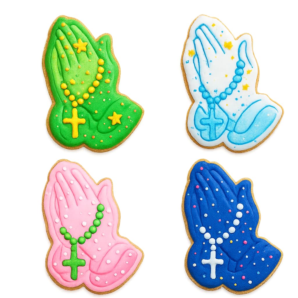 Mighty Gadget Praying Hands with Rosary Cookie Cutter & Stamp - 4x2.8" Inspiring Design for Religious Events (Random Color)