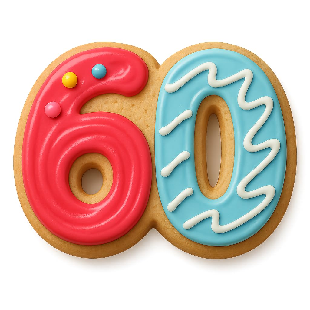 Number 60 Cookie Cutter (3x4") - Made in USA by Mighty Gadget - Perfect for 60th Birthdays and Anniversaries (Random Color)