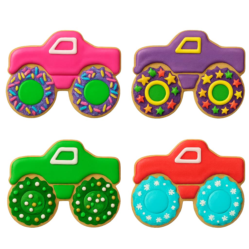 Mighty Gadget Monster Truck Cookie Cutter & Stamp - 4x3.2" Rugged Fun for Kids' Birthdays (Random Color)