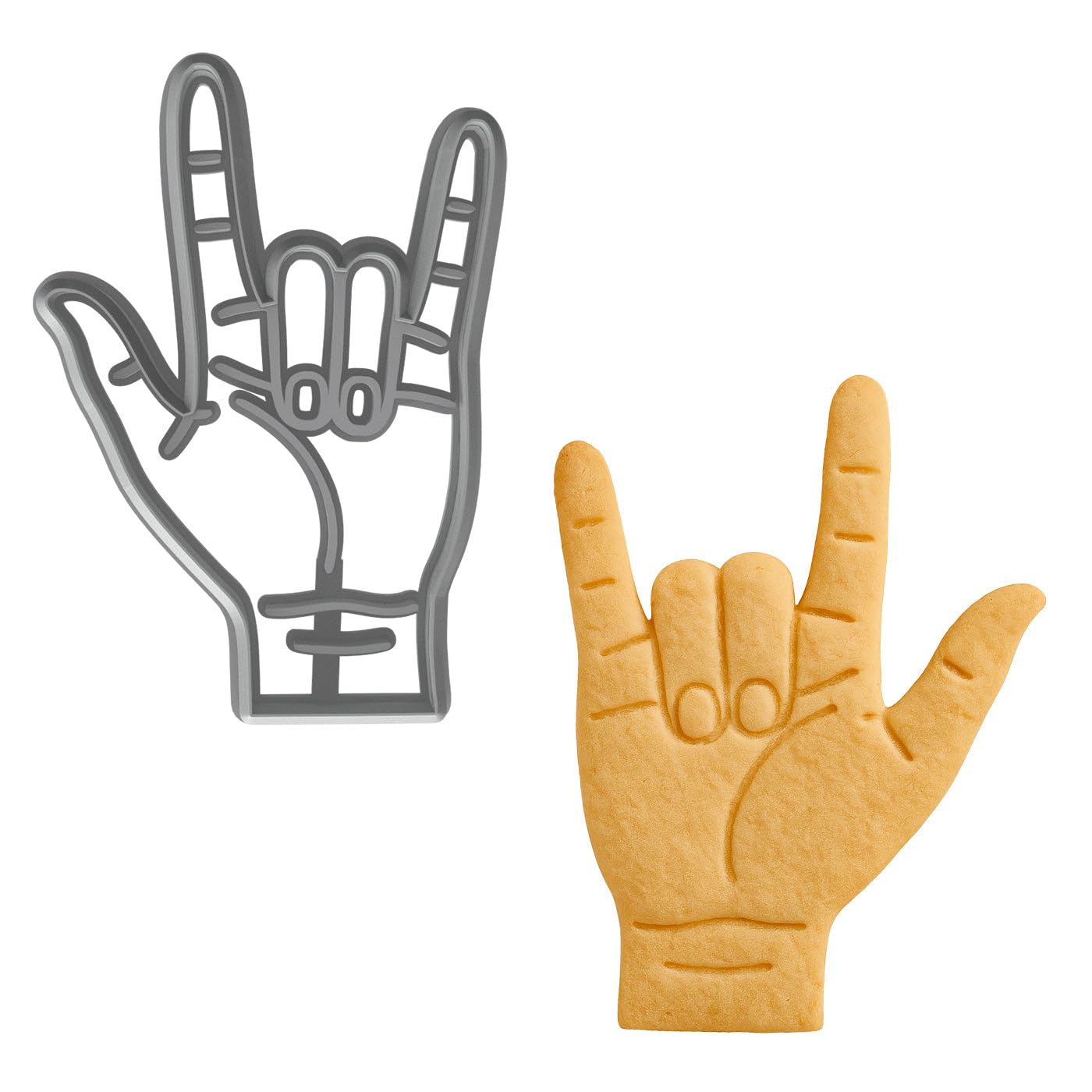 Mighty Gadget Detailed ASL I Love You Hand Cookie Cutter - 4x2.71" Sign Language Baking Mold (Random Color)