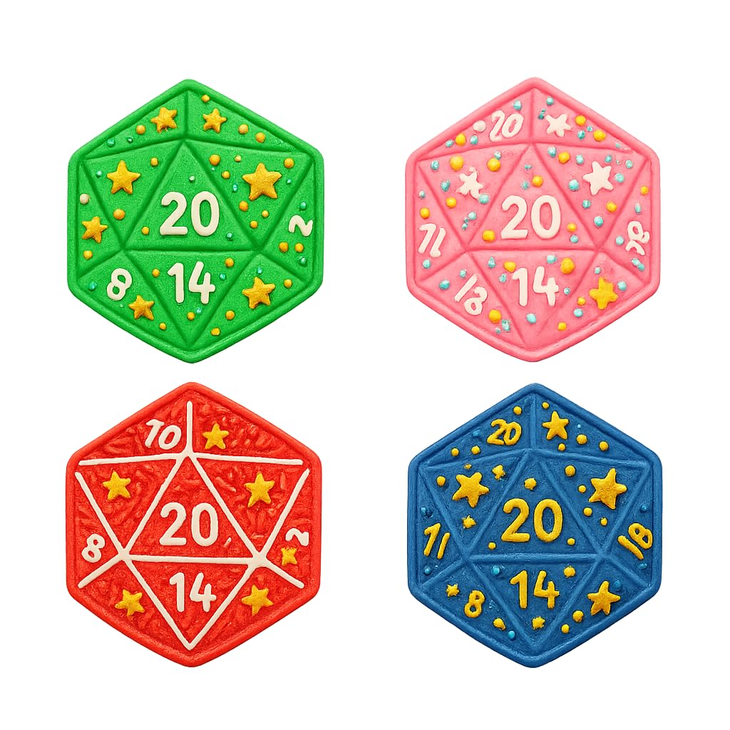 Mighty Gadget 20-Sided Dice Cookie Cutter & Stamp - 4x3.46" Geeky Fun for Game Night Baking (Random Color)