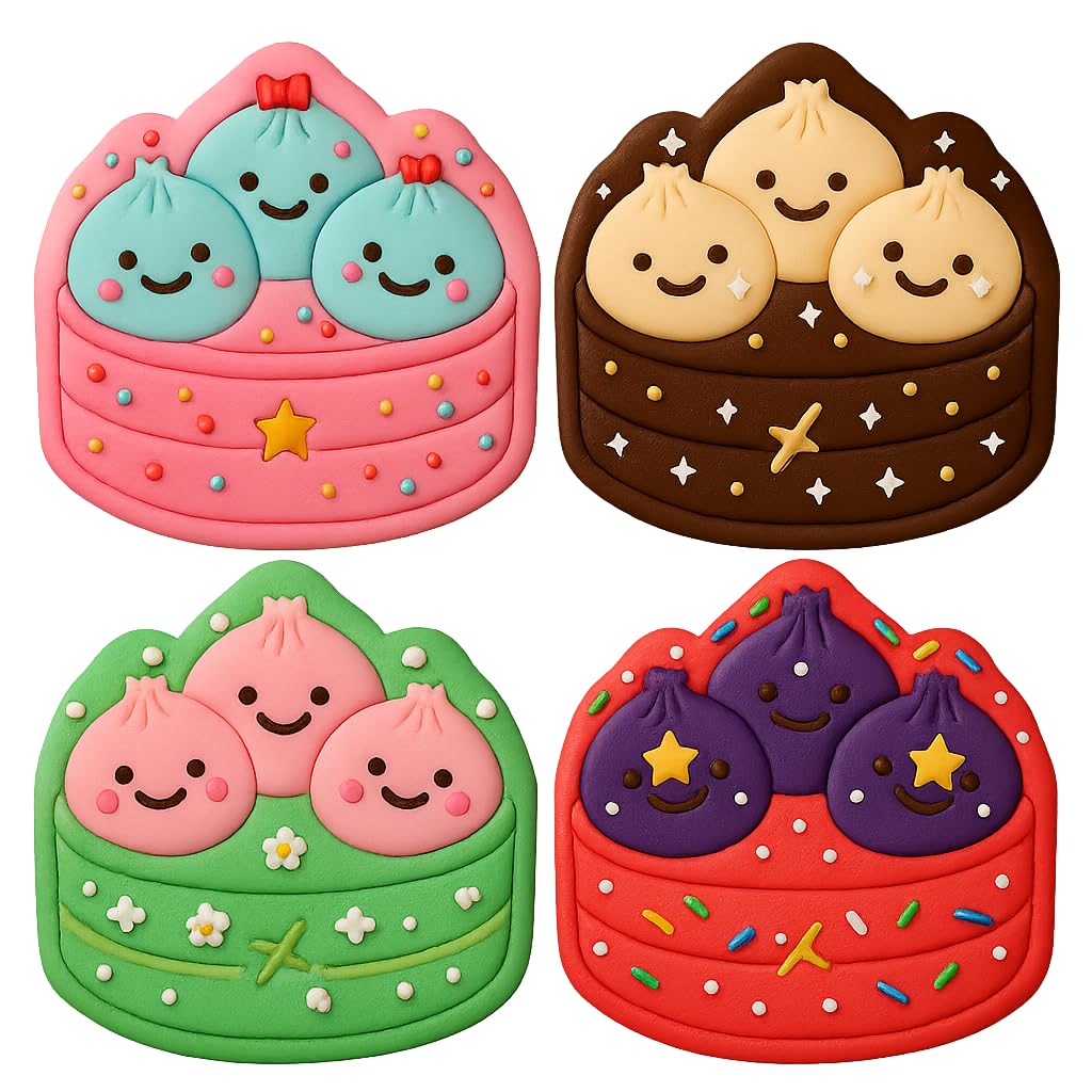 Mighty Gadget Smiling Baozi Basket Cookie Cutter & Stamp - 4x3.84" Fun Design for Dim Sum Lovers (Random Color)