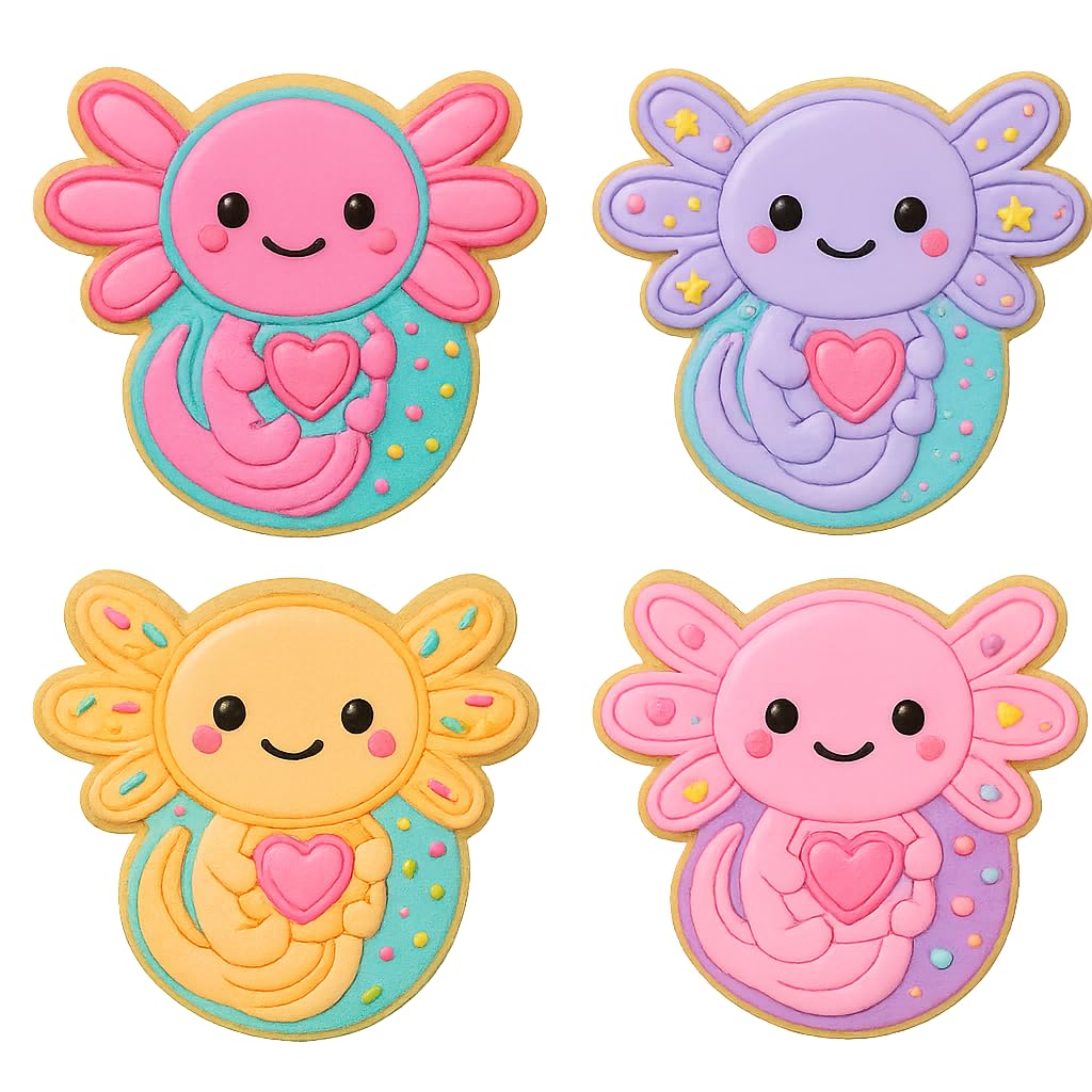 Axolotl Holding Heart Cookie Cutter & Stamp 4x3.36" for Baking Fondant Clay