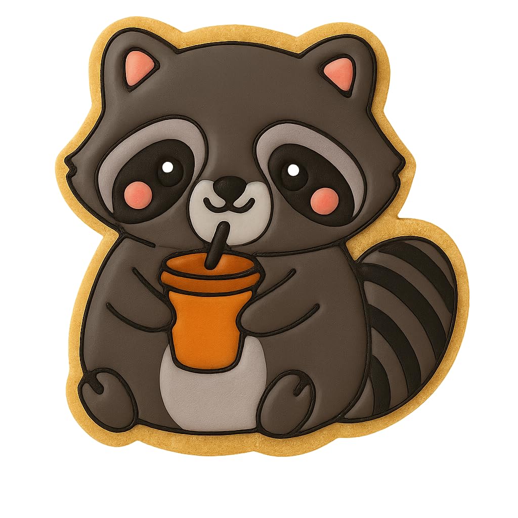 Kawaii Raccoon Drinking Soda Cookie Cutter - 4x3.6" Fun Kids Baking Design