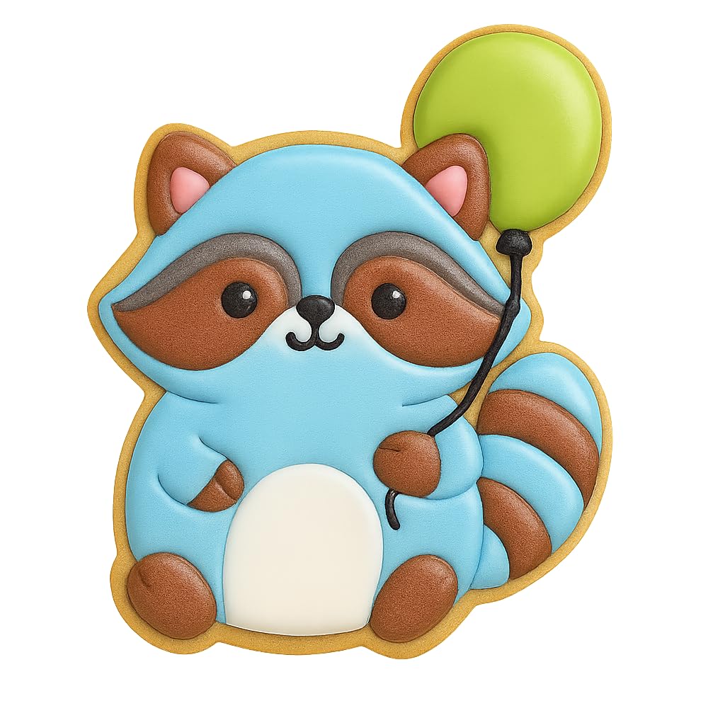 Kawaii Raccoon Holding A Balloon Cookie Cutter - 4x3.16" Fun Kids Baking Design