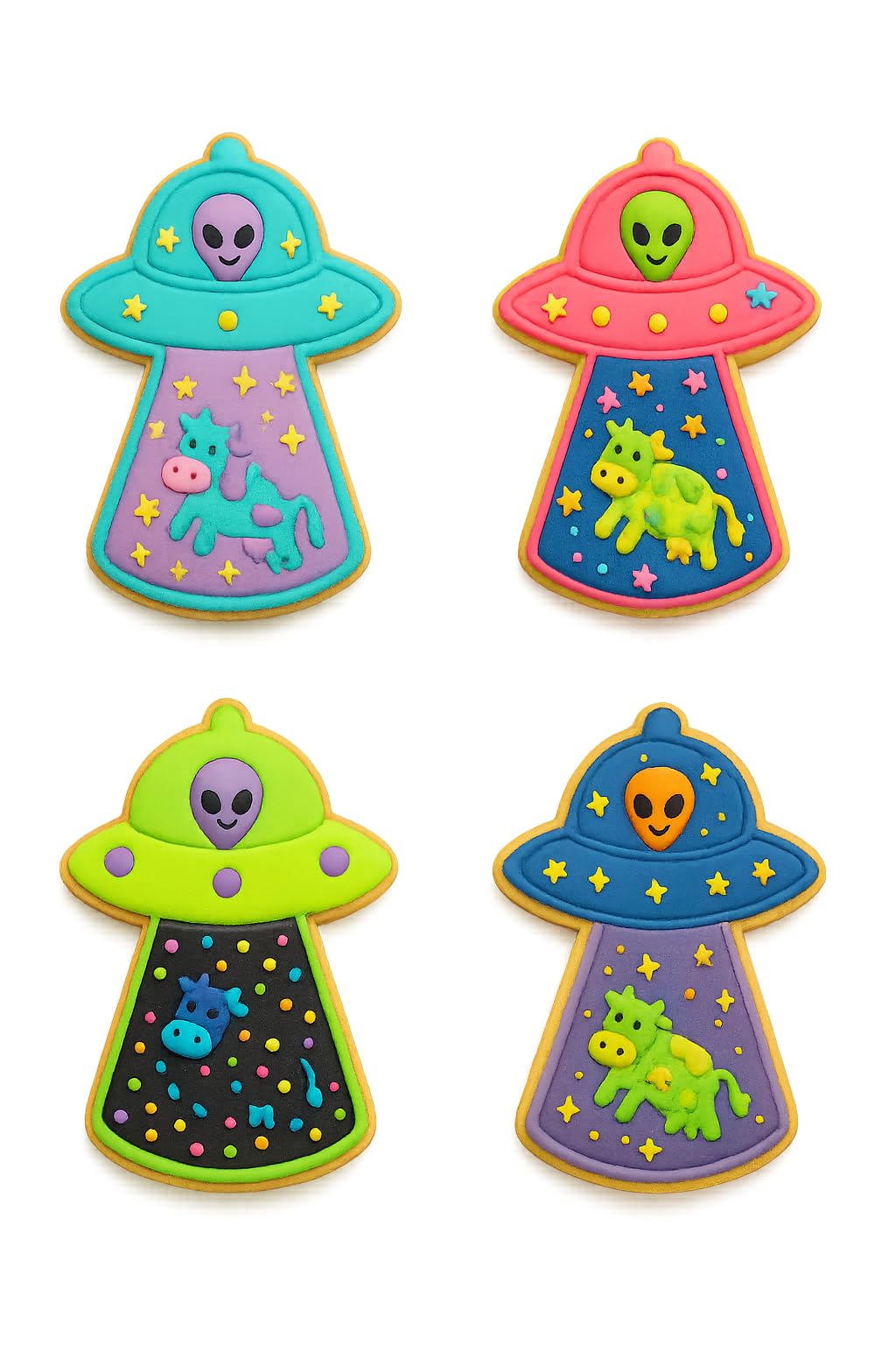 Mighty Gadget Alien with Cow Cookie Cutter & Stamp - 4x2.8" Fun Design for Space-Themed Parties (Random Color)