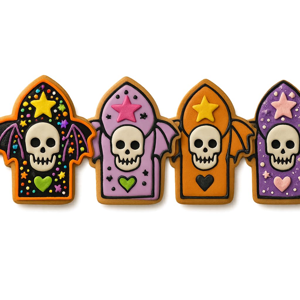 Mighty Gadget Gothic Skull with Wings Cookie Cutter & Stamp - 4x2.8" Edgy Design for Halloween Treats (Random Color)