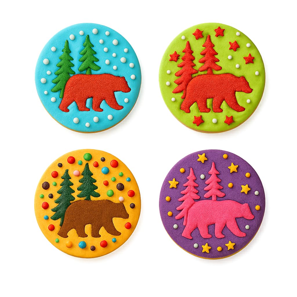 Mighty Gadget Forest Bear with Pine Trees Cookie Cutter & Stamp - 4x4" Rustic Charm for Nature-Themed Baking (Random Color)