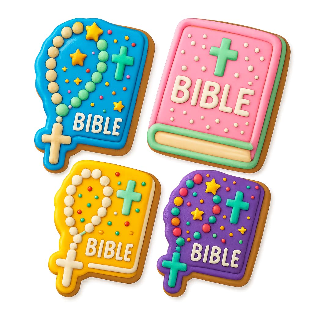Mighty Gadget Bible & Rosary Cookie Cutter & Stamp - 4x3" Faithful Design for Religious Celebrations (Random Color)
