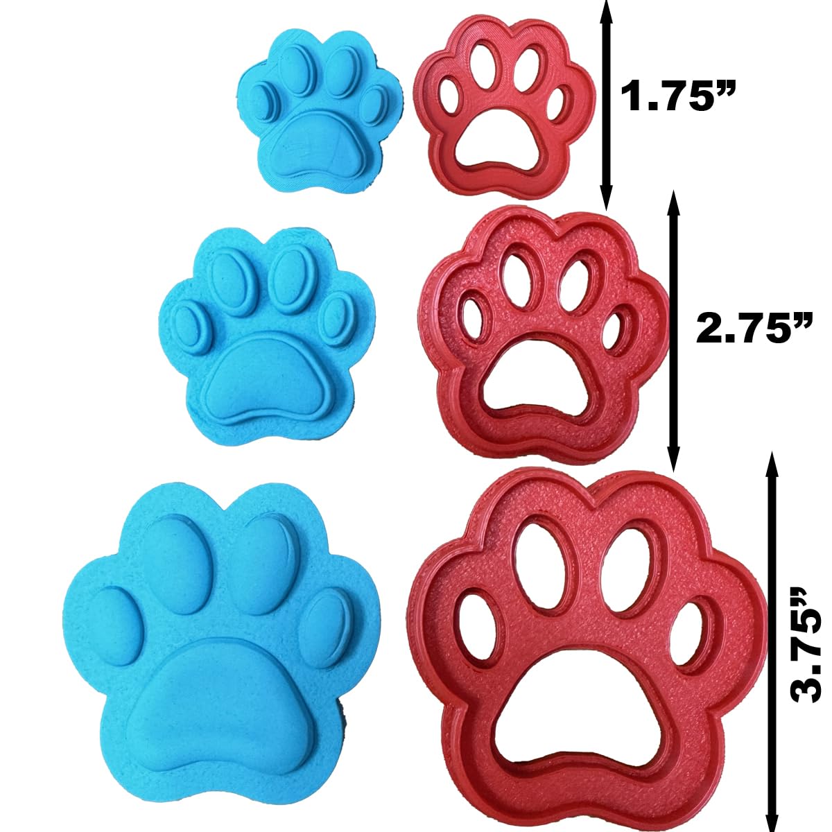 3 Pack of Adorable Dog Paw Shapes Cookie Cutter Set in 1.75”, 2.75", & 3.75" Sizes - Hand Made in the USA by Mighty Gadget