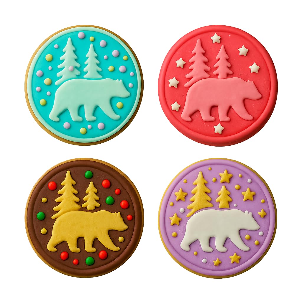 Mighty Gadget Forest Bear with Pine Trees Cookie Cutter & Stamp - 4x4" Rustic Charm for Nature-Themed Baking (Random Color)