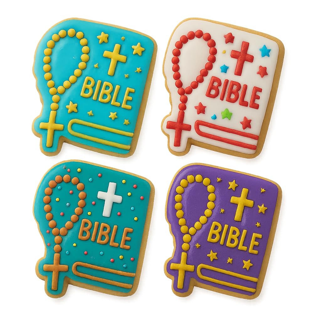 Mighty Gadget Bible & Rosary Cookie Cutter & Stamp - 4x3" Faithful Design for Religious Celebrations (Random Color)