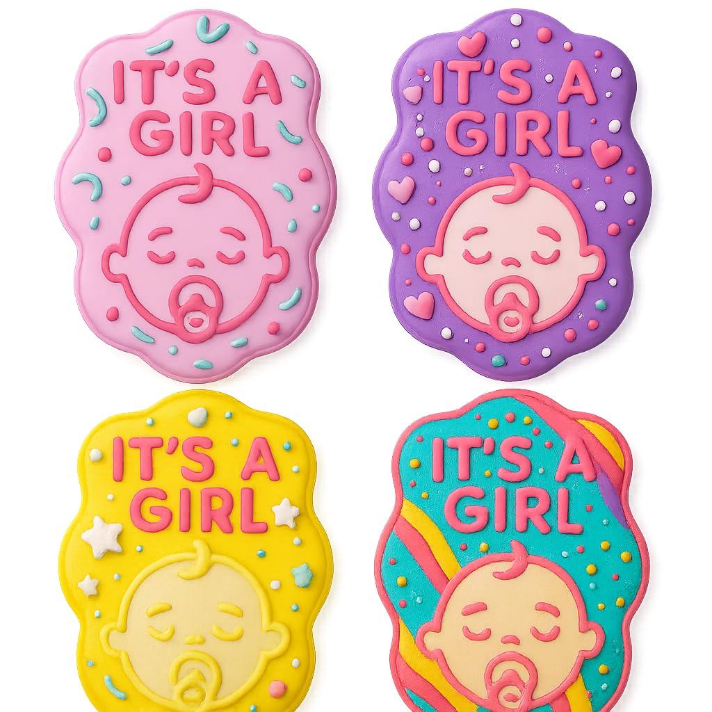 Mighty Gadget 'It's a Girl' Baby Face Cookie Cutter & Stamp - 4x2.9" Sweet Announcement for Gender Reveal Parties (Random Color)