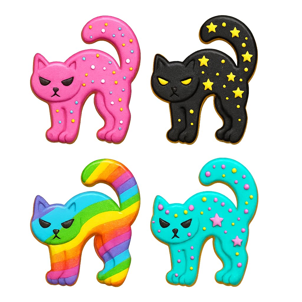 Mighty Gadget Angry Cat Cookie Cutter & Stamp - 4x3" Fun Design for Halloween Baking (Random Color)