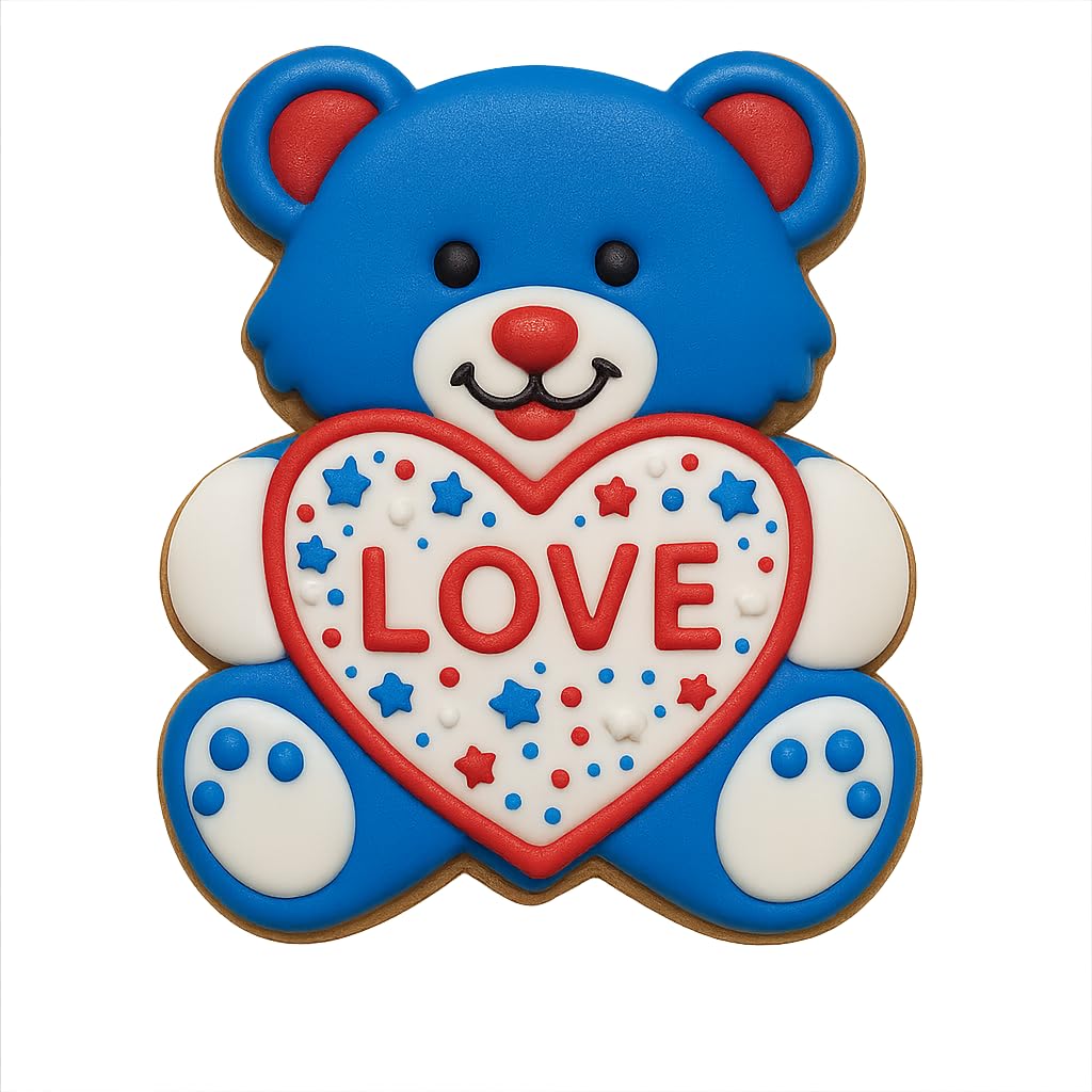 Mighty Gadget Teddy Bear Holding Heart Cookie Cutter & Stamp - 4x3.18", Cute Love-Themed Baking Tool (Random Color)