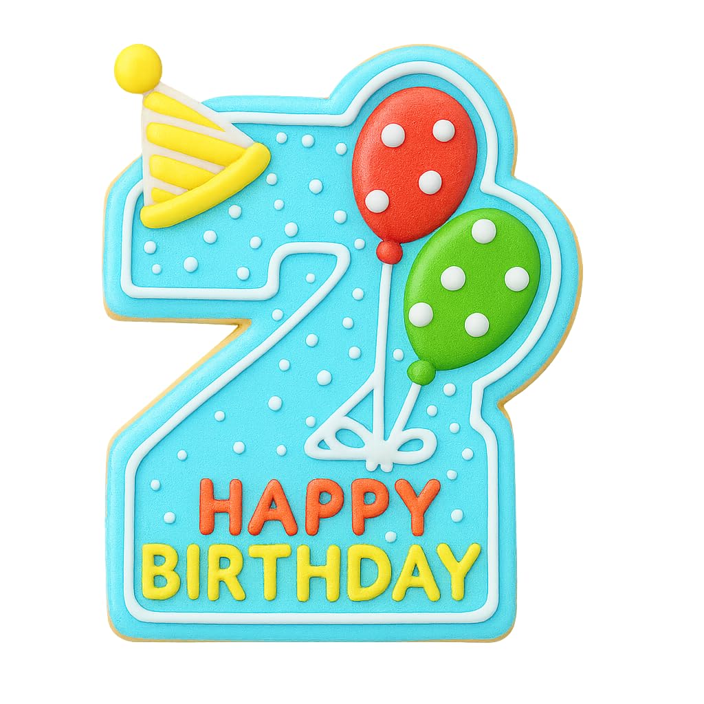 Mighty Gadget 2 Year Old Birthday Cookie Cutter - Number 2 with Balloons, 4x3.27” Baking Tool (Random Color)