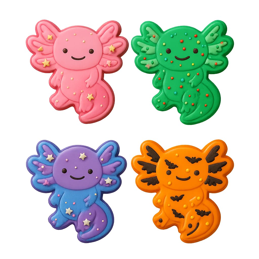 Mighty Gadget Smiling Axolotl Cookie Cutter & Stamp - 4x3.5" Fun Character for Happy Baking (Random Color)