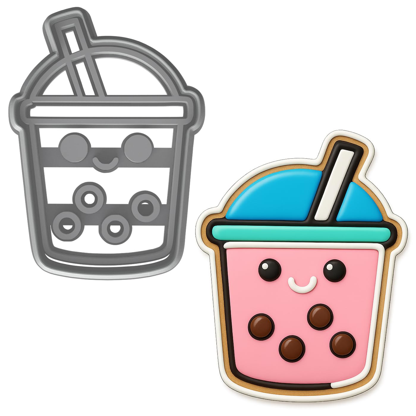 Mighty Gadget Smiley Boba Cookie Cutter & Stamp - 4x2.8" Fun Beverage Shape for Party Treats (Random Color)