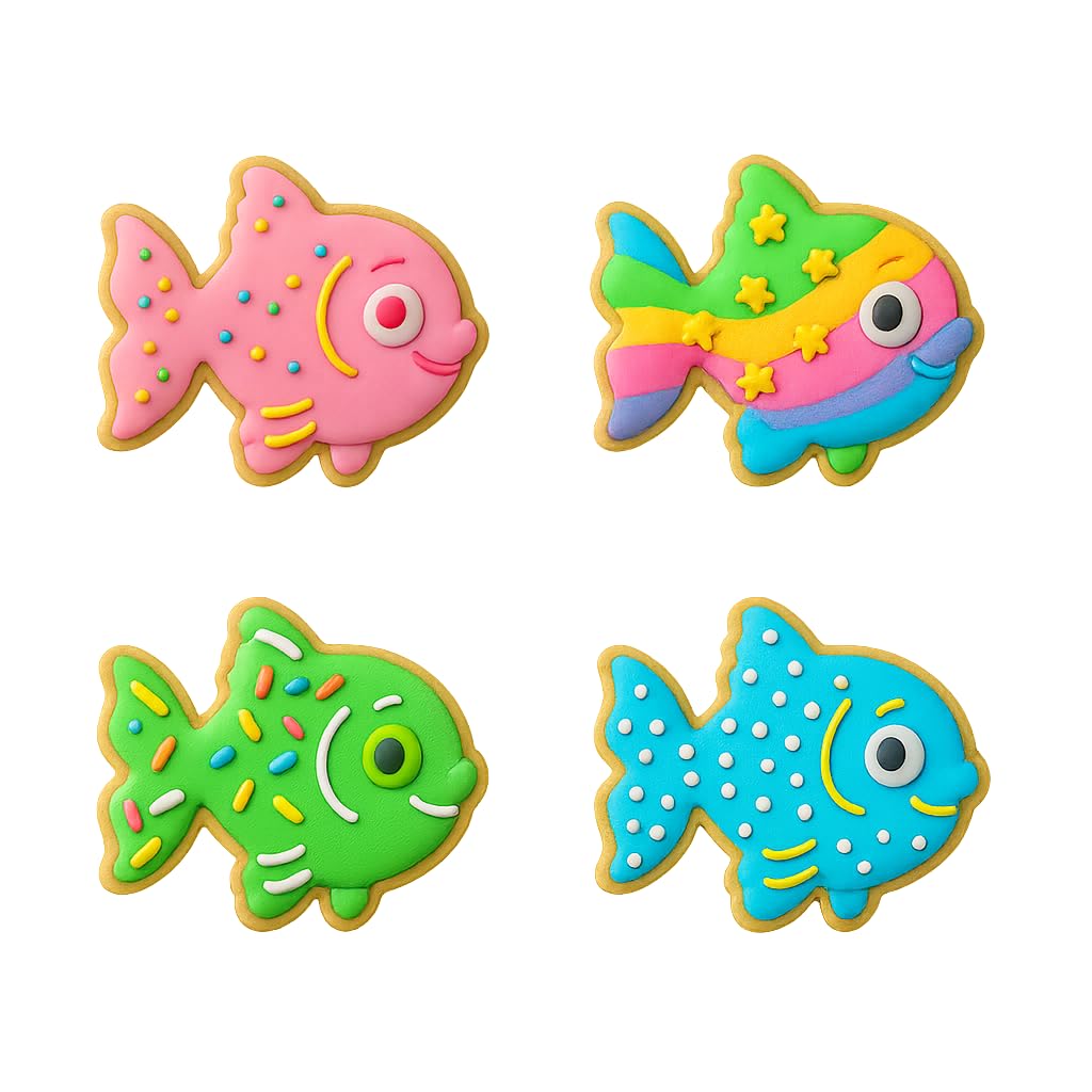 Happy Goldfish Cookie Cutter & Stamp 4x3.4" for Baking Fondant Clay Embosser