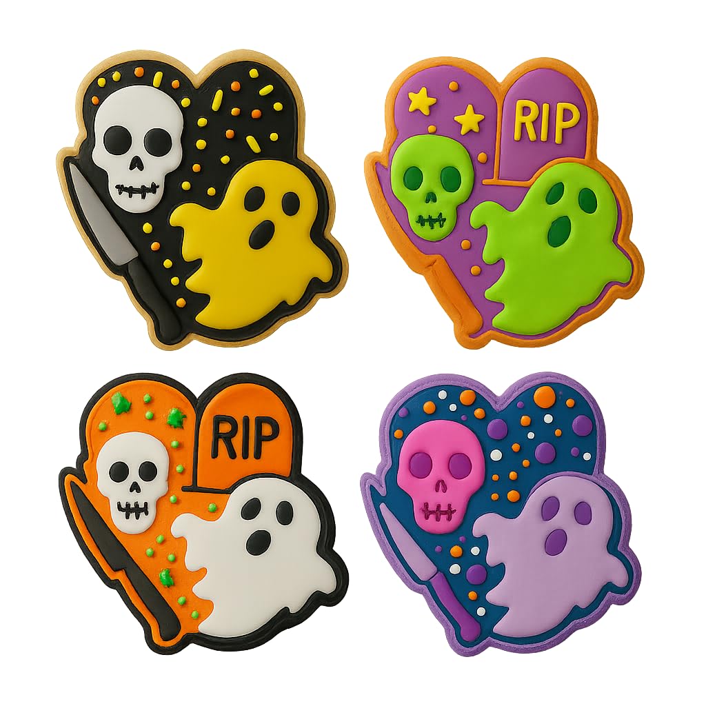 Mighty Gadget Spooky Graveyard Scene Cookie Cutter & Stamp - 4x3.5" Perfect for Halloween Treats (Random Color)