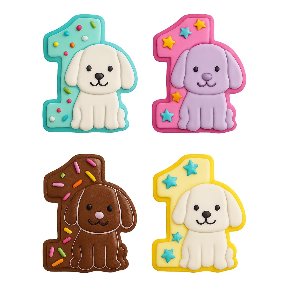 Mighty Gadget Number 1 with Puppy Cookie Cutter & Stamp - 4x3" Adorable Theme for First Birthday (Random Color)