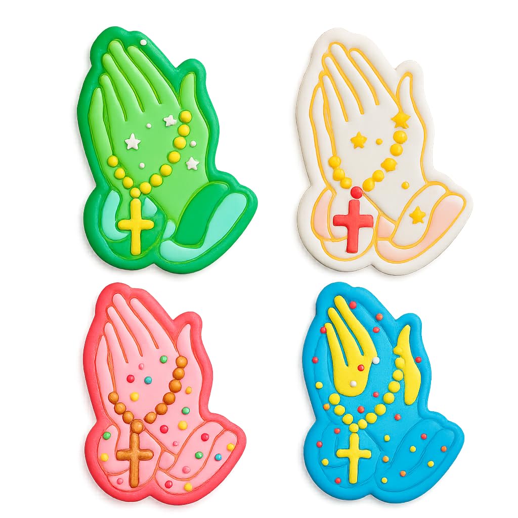 Mighty Gadget Praying Hands with Rosary Cookie Cutter & Stamp - 4x2.8" Inspiring Design for Religious Events (Random Color)