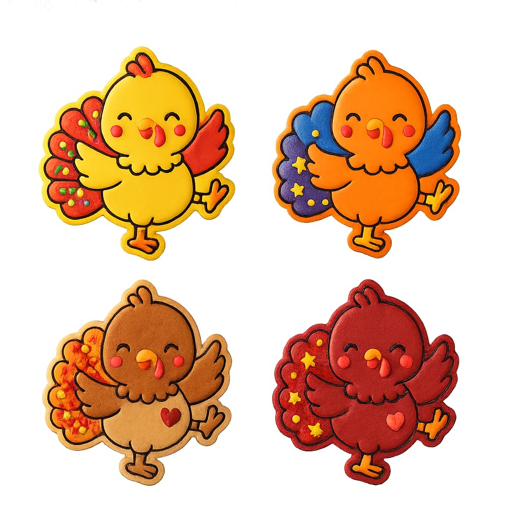 Dancing Kawaii Turkey Cookie Cutter & Stamp 4x3.7" for Baking Fondant Clay