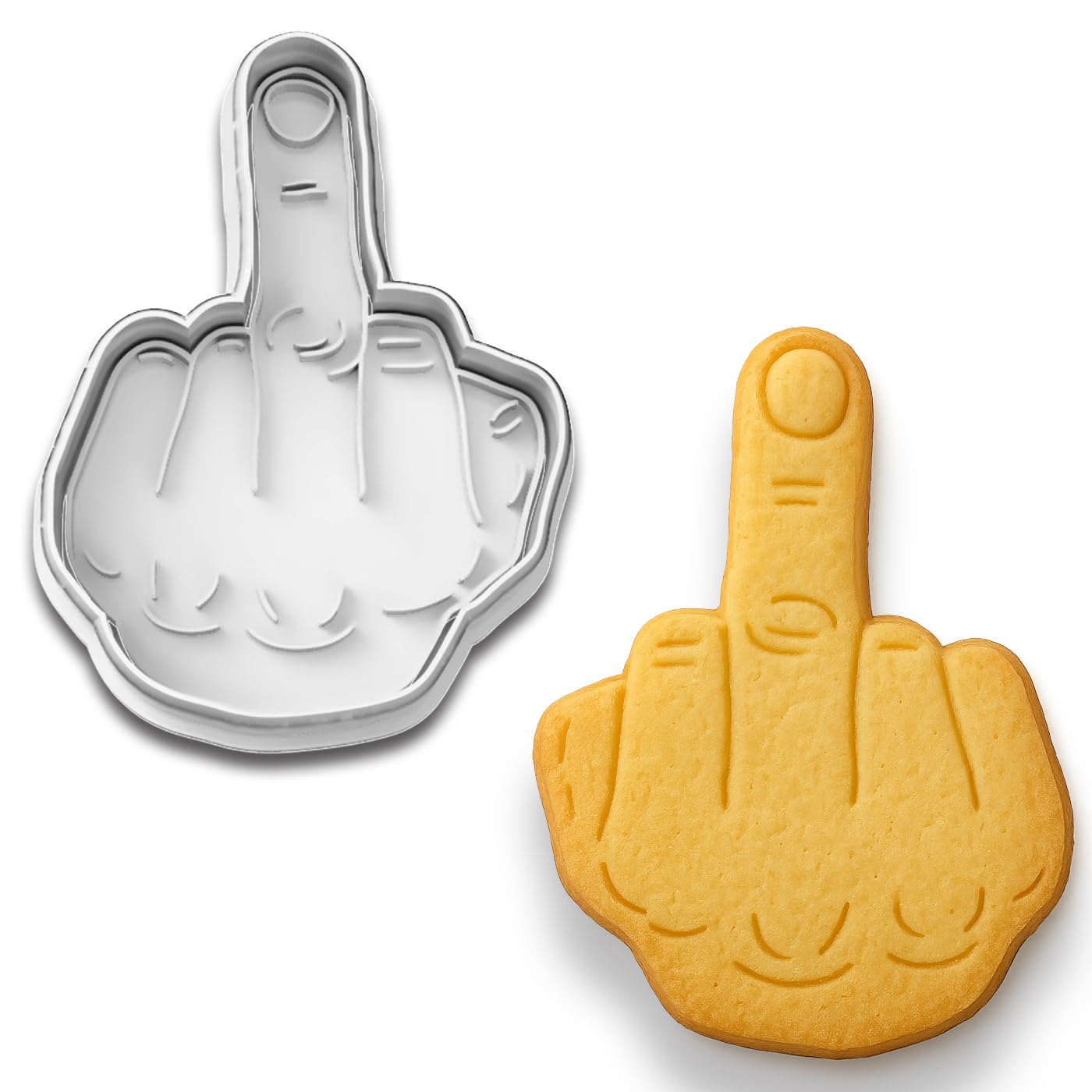Detailed Middle Finger Gesture Cookie Cutter and Stamp Set - Embossed Design, Bold and Hilarious, 4 Inches Tall (Random Colors)