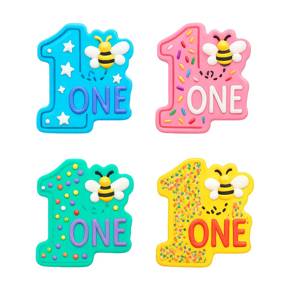 Mighty Gadget Number 1 with Bee Cookie Cutter & Stamp - 4x3.6" Adorable Design for 1st Birthday (Random Color)