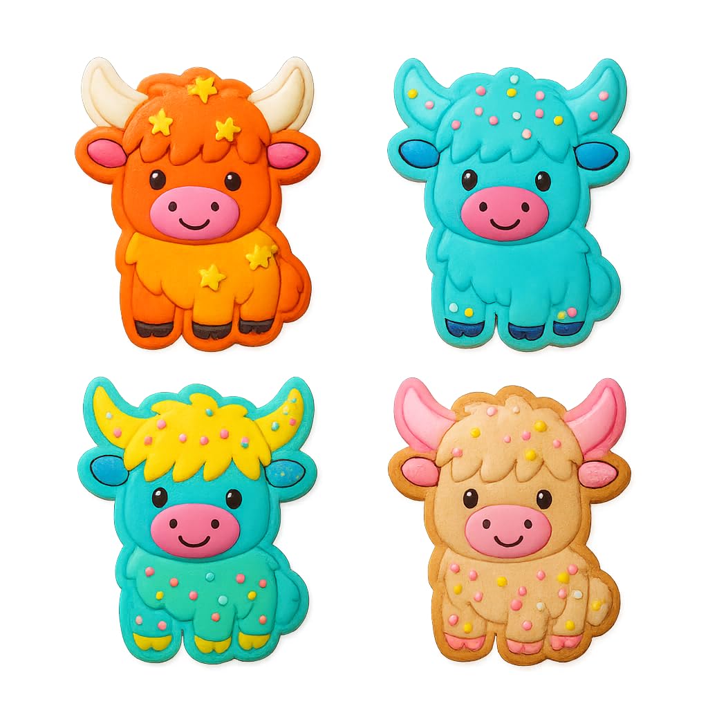 Mighty Gadget Happy Highland Cow Cookie Cutter & Stamp - 4x2.75" Cheerful Design for Joyful Baking (Random Color)