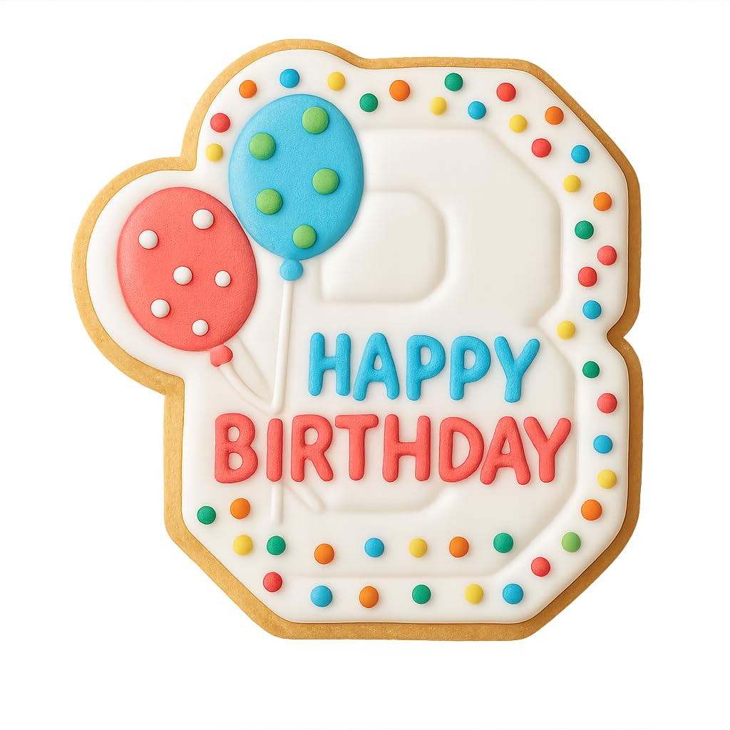Mighty Gadget Number 8 with Balloons Cookie Cutter for 8 Year Old - 4x3.63" Birthday Celebration Mold (Random Color)