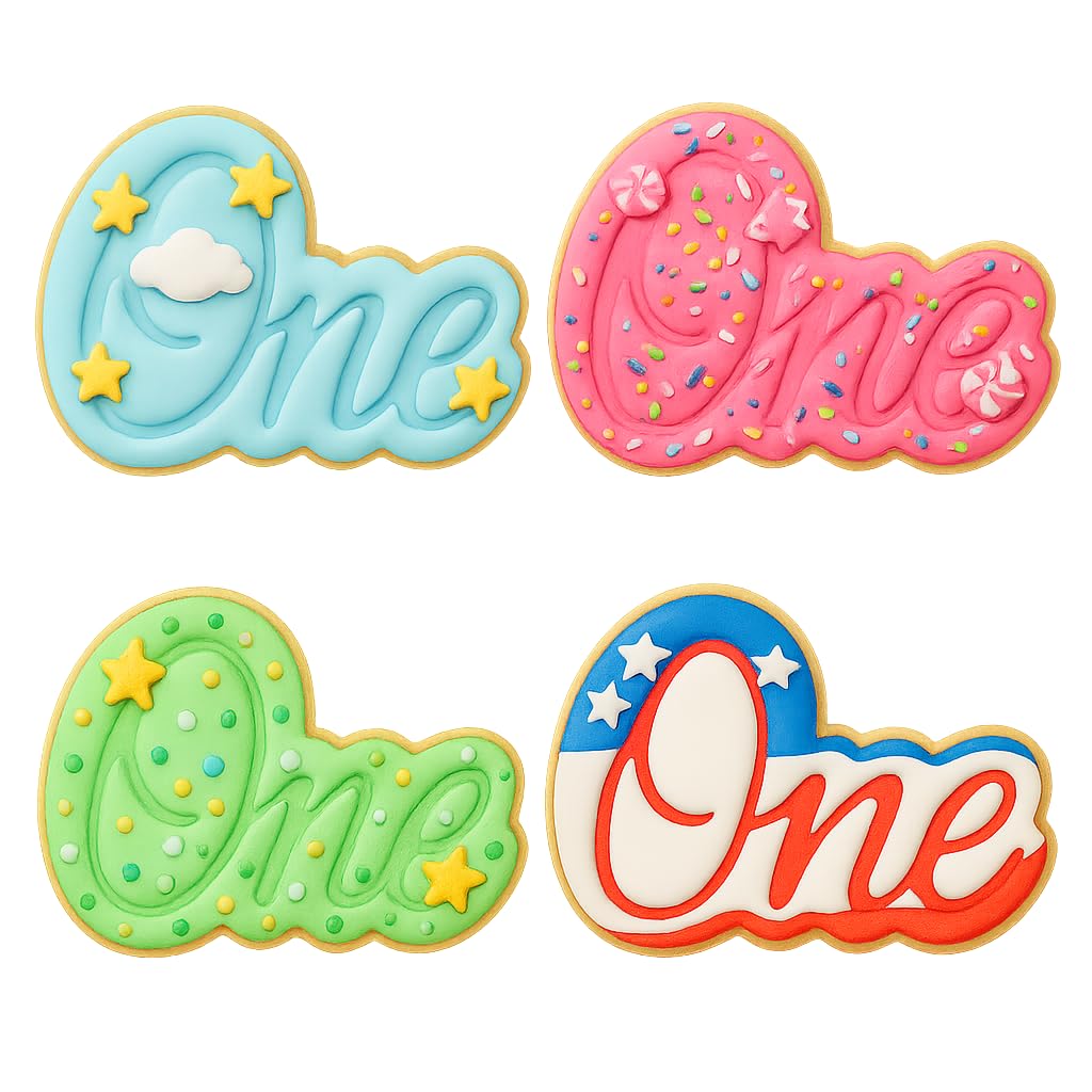 'One' Script Cookie Cutter & Stamp 4x2.5" for Baking & Fondant Clay Embosser