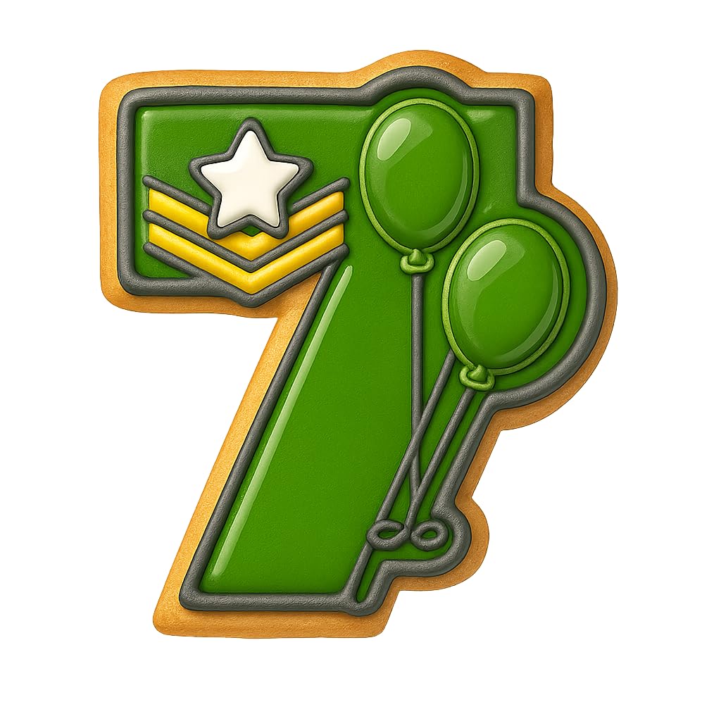 Mighty Gadget Number 7 with Balloons Cookie Cutter for 7 Year Old - 4x3.5" Birthday Celebration Mold (Random Color)