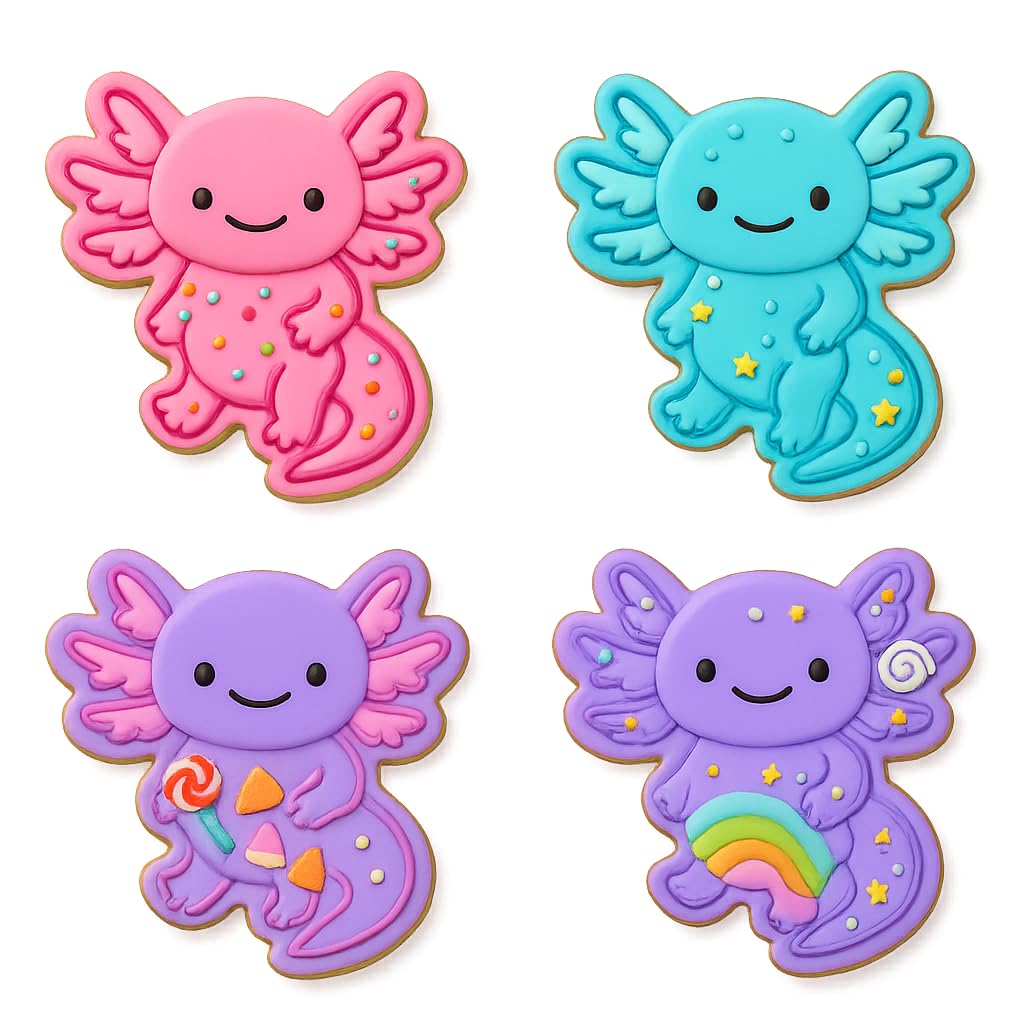 Mighty Gadget Smiling Axolotl Cookie Cutter & Stamp - 4x3.5" Fun Character for Happy Baking (Random Color)