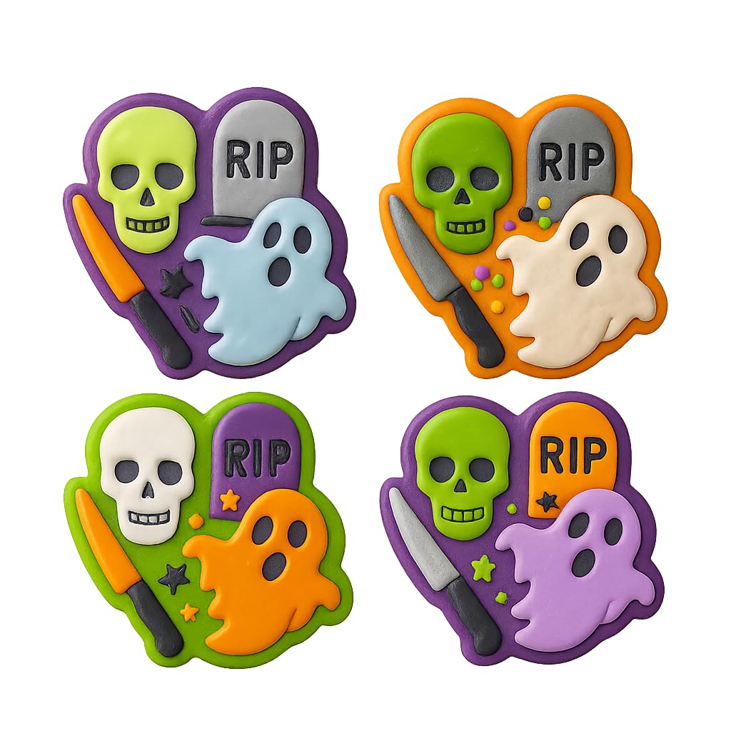 Mighty Gadget Spooky Graveyard Scene Cookie Cutter & Stamp - 4x3.5" Perfect for Halloween Treats (Random Color)