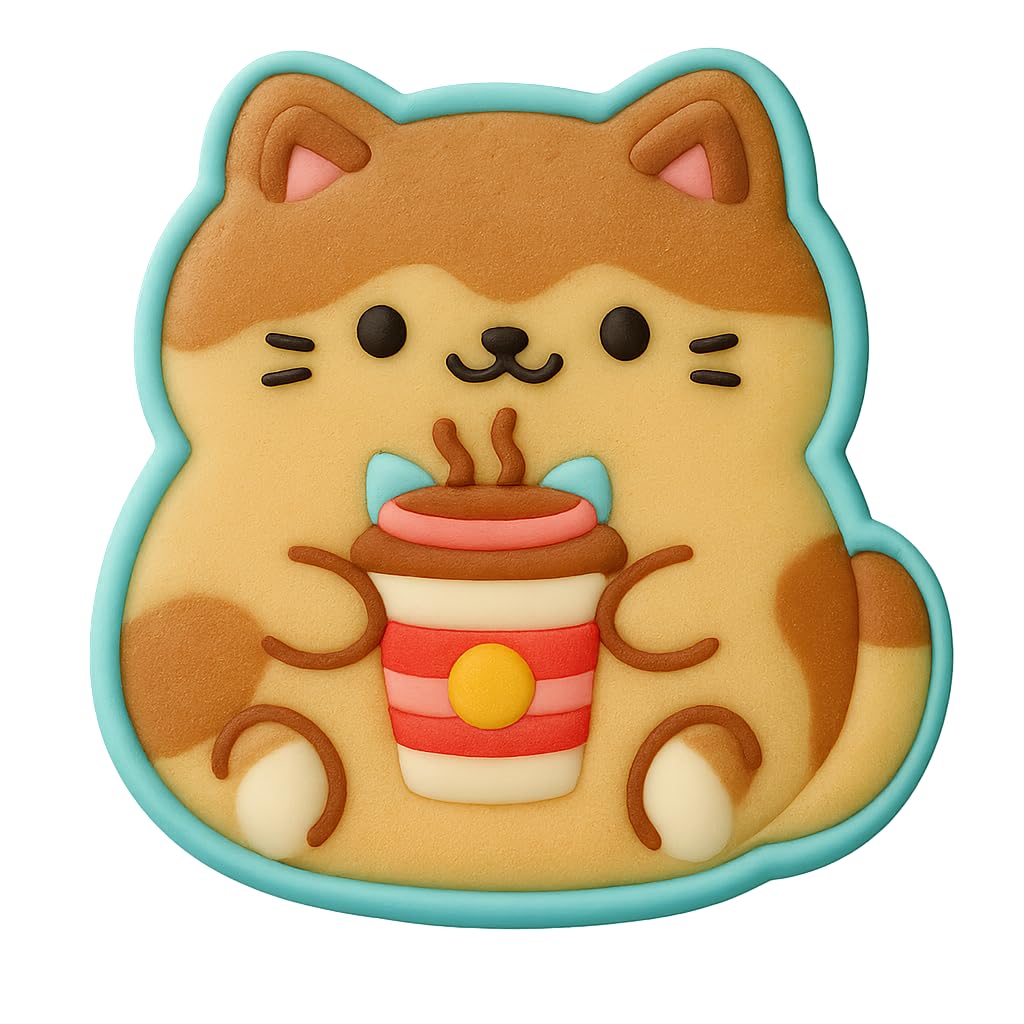 Kawaii Cat Holding Coffee Cup Cookie Cutter - 4x3.67" Fun Baking