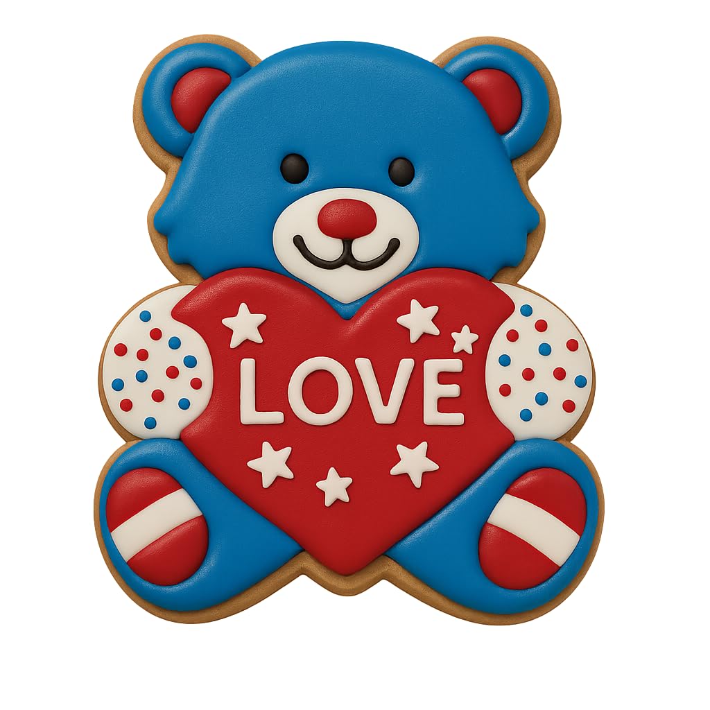 Mighty Gadget Teddy Bear Holding Heart Cookie Cutter & Stamp - 4x3.18", Cute Love-Themed Baking Tool (Random Color)