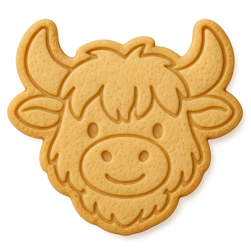 Mighty Gadget Highland Cow Head Cookie Cutter & Stamp - 4x3.2" Cute Cow Design for Rustic Baking Themes (Random Color)