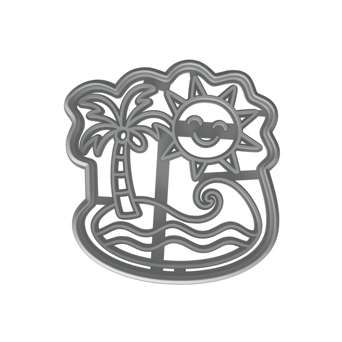 Mighty Gadget Sun & Palm Island Cookie Cutter & Stamp - 4x3.9" Beach Vibes for Tropical Baking (Random Color)
