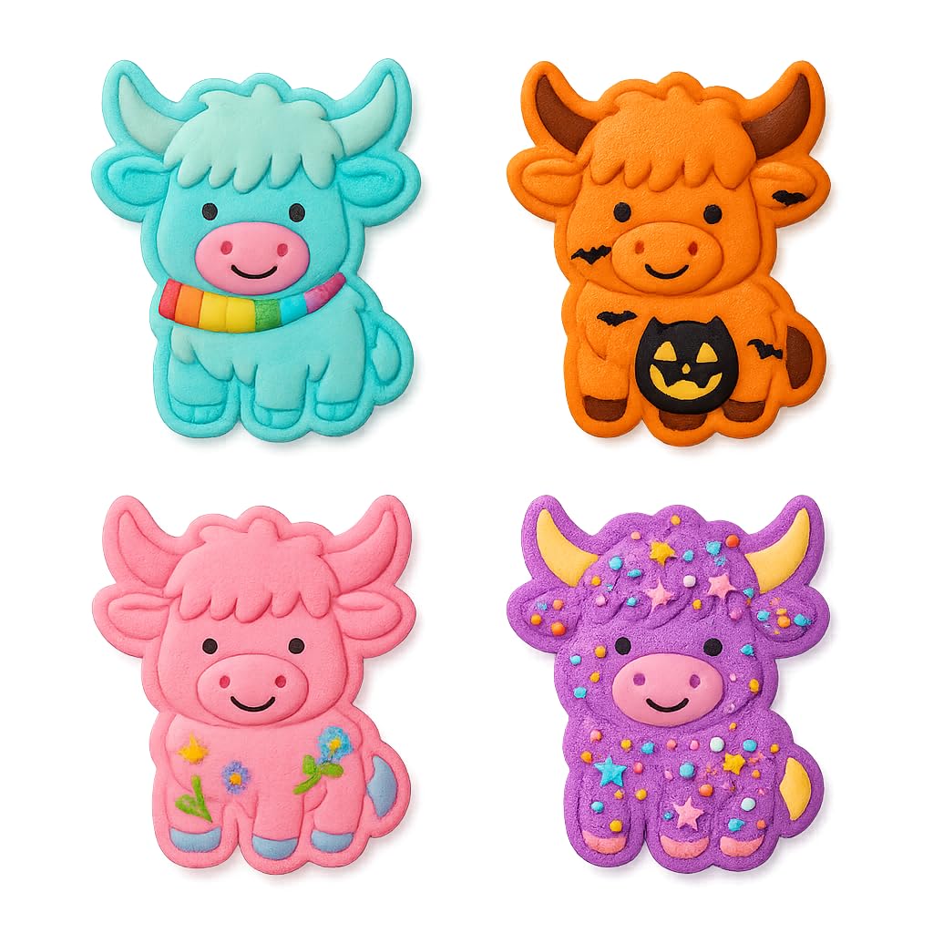 Mighty Gadget Happy Highland Cow Cookie Cutter & Stamp - 4x2.75" Cheerful Design for Joyful Baking (Random Color)