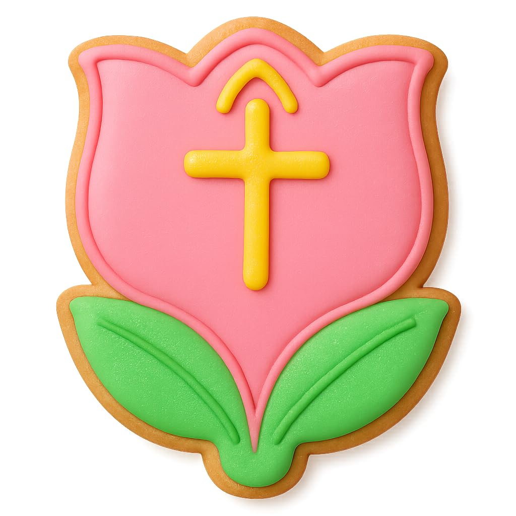 Mighty Gadget Christian Tulip Cookie Cutter – 4" Floral Cross Design for Easter and Religious Baking (Random Color)