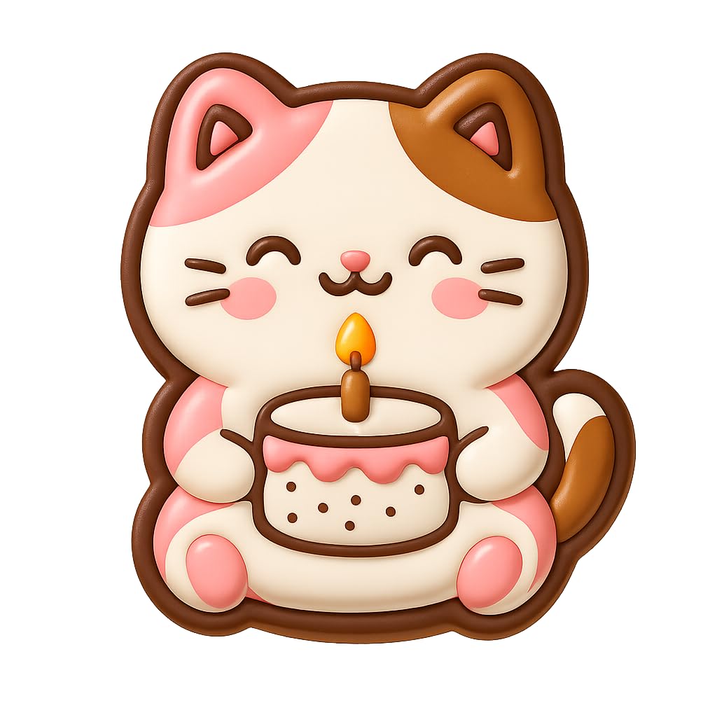 Kawaii Chubby Cat w Birthday Cake Cookie Cutter - 4x3.5" Fun Birthday Party