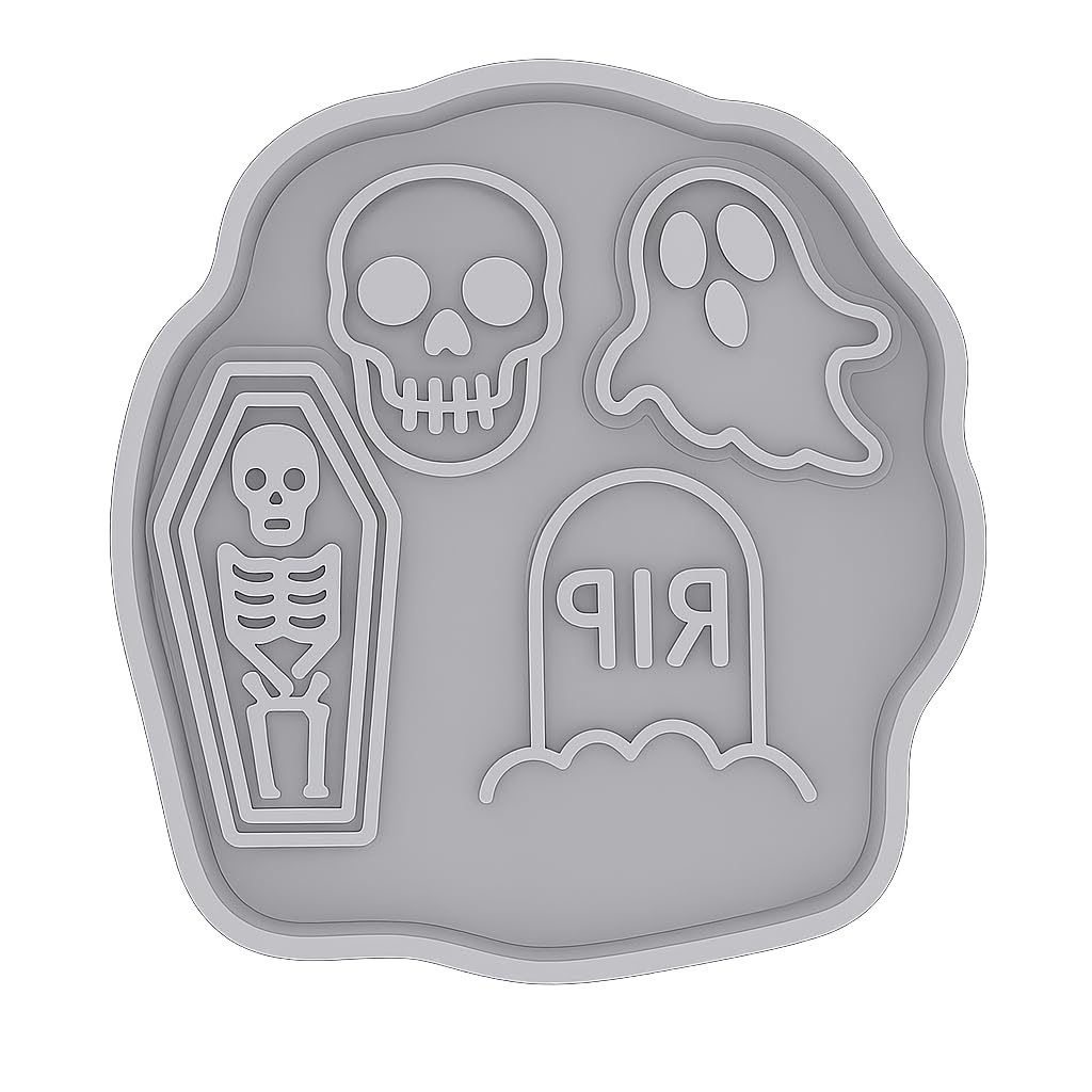 Mighty Gadget Halloween Ghost & Skull Cookie Cutter & Stamp - 4x3.5" Spooky Design for Trick-or-Treat Baking (Random Color)