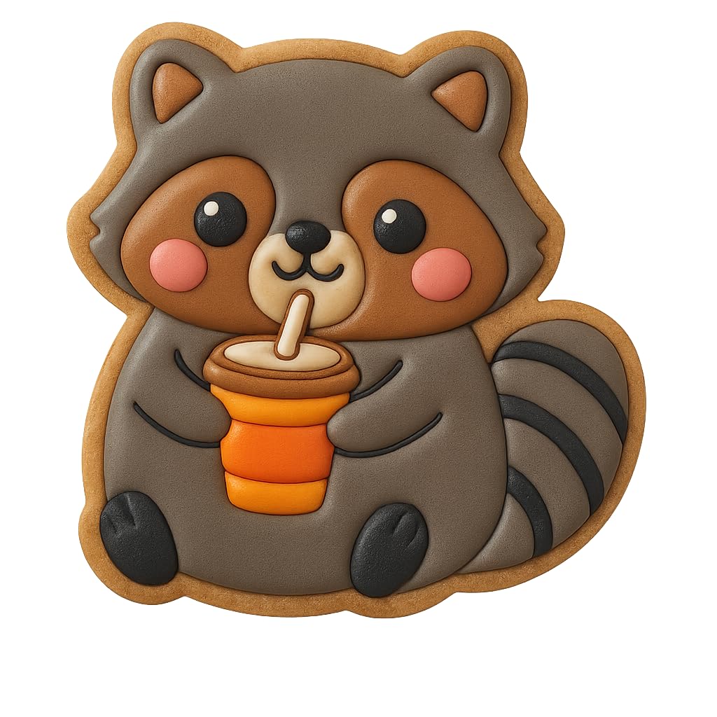 Kawaii Raccoon Drinking Soda Cookie Cutter - 4x3.6" Fun Kids Baking Design