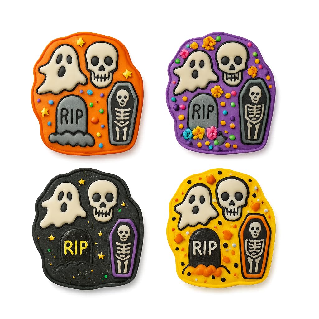 Mighty Gadget Halloween Ghost & Skull Cookie Cutter & Stamp - 4x3.5" Spooky Design for Trick-or-Treat Baking (Random Color)